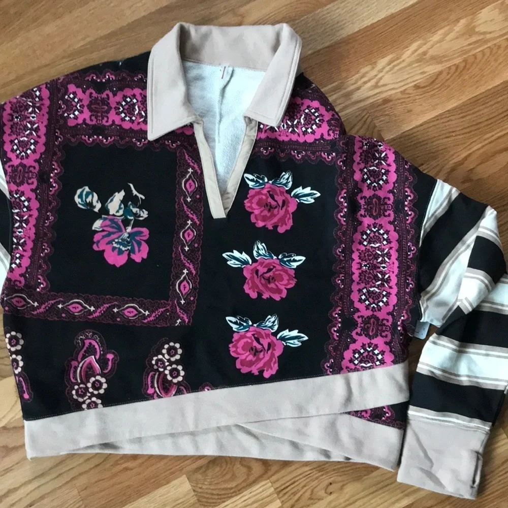 NWT Free People Overlapped Printed Sweatshirt Size Large